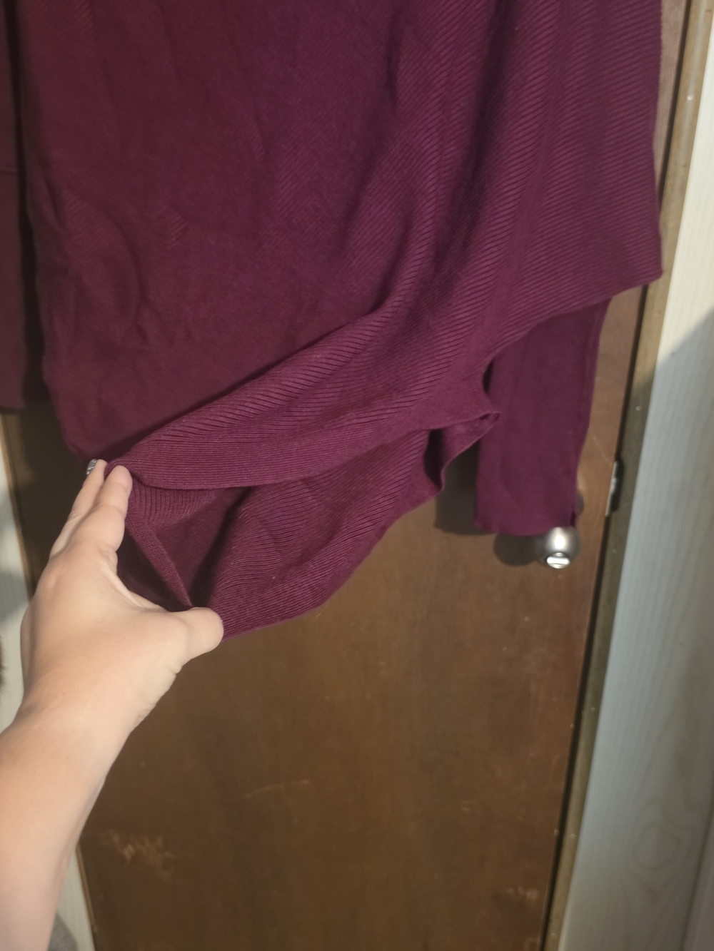 Bluivy Off-the-Shoulder Ribbed Poncho Sweater in Burgundy - Picture 3 of 6
